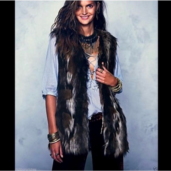 Free People boho rocker chic Faux Fur Vest - brown and black - size xs - Picture 3 of 9